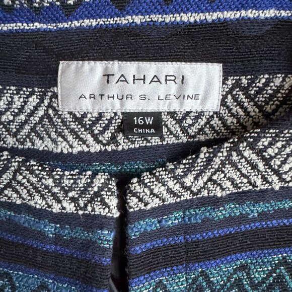 Tahari Womens Open Front Jacket 16W‎ Blue Geometric Pattern Tapestry Work Career - Picture 5 of 7